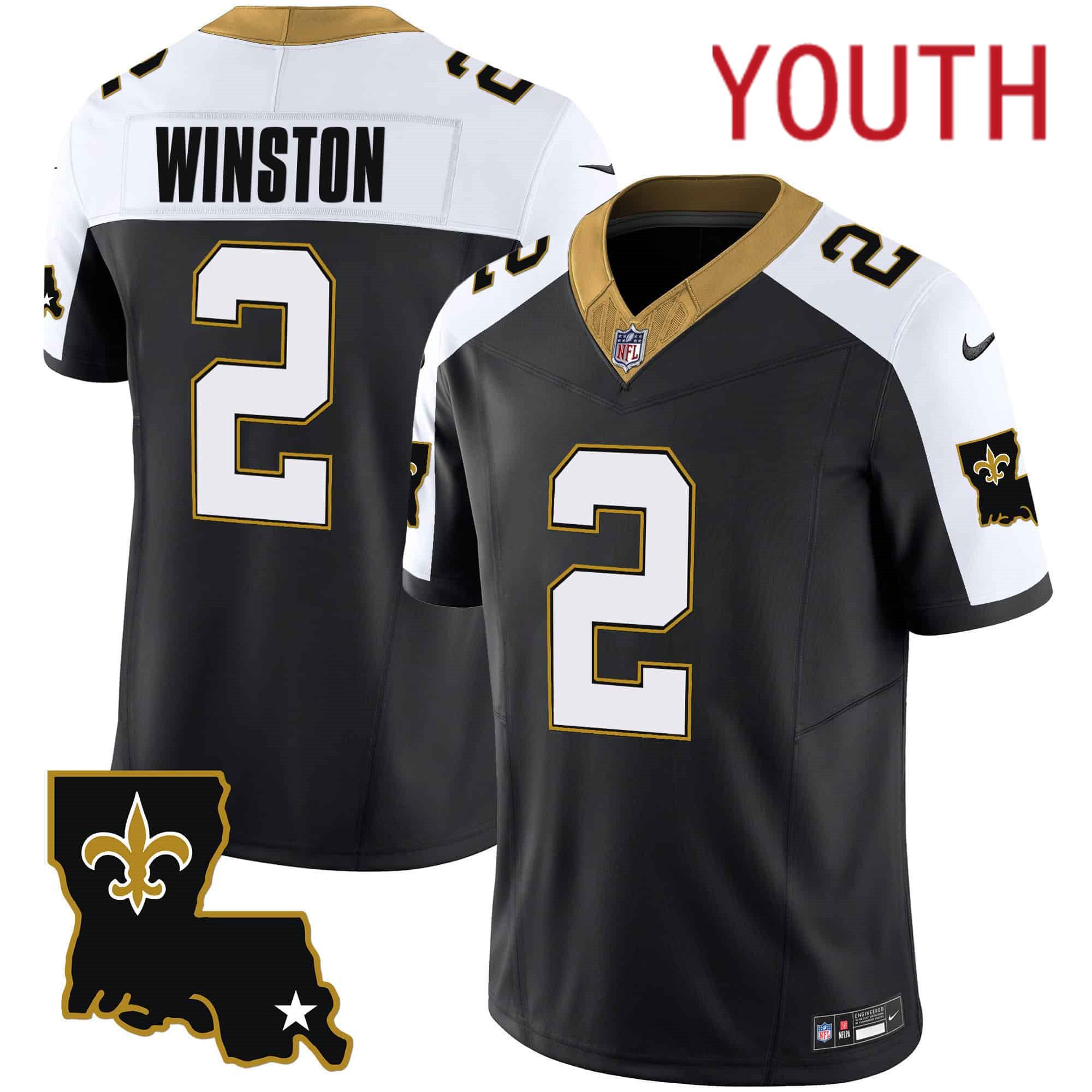 Youth New Orleans Saints 2 Winston Black 2024 Nike 1987 Legacy Vapor Limited NFL Jersey